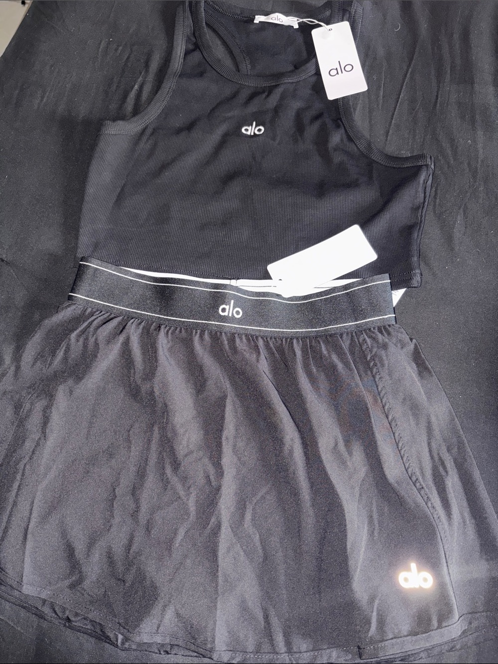 Alo Black Athletic Tank and Skort Set
